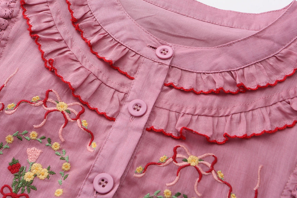 The Antique Botanical Tea Dress | French Forest Girl Embroidery Gown | Loose Fit Cotton-Ramie Jute Aesthetic Midi | Parisian Princess