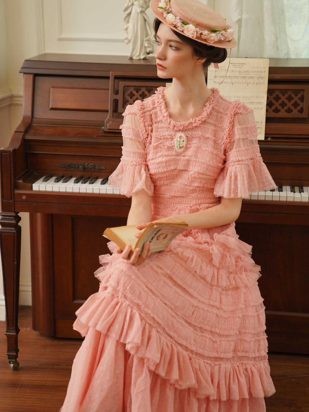 The Candy-Pink Promenade Gown | Hand-Embroidered Tiered Ballgown | Spring Mesh Cake Dress | Parisian Princess