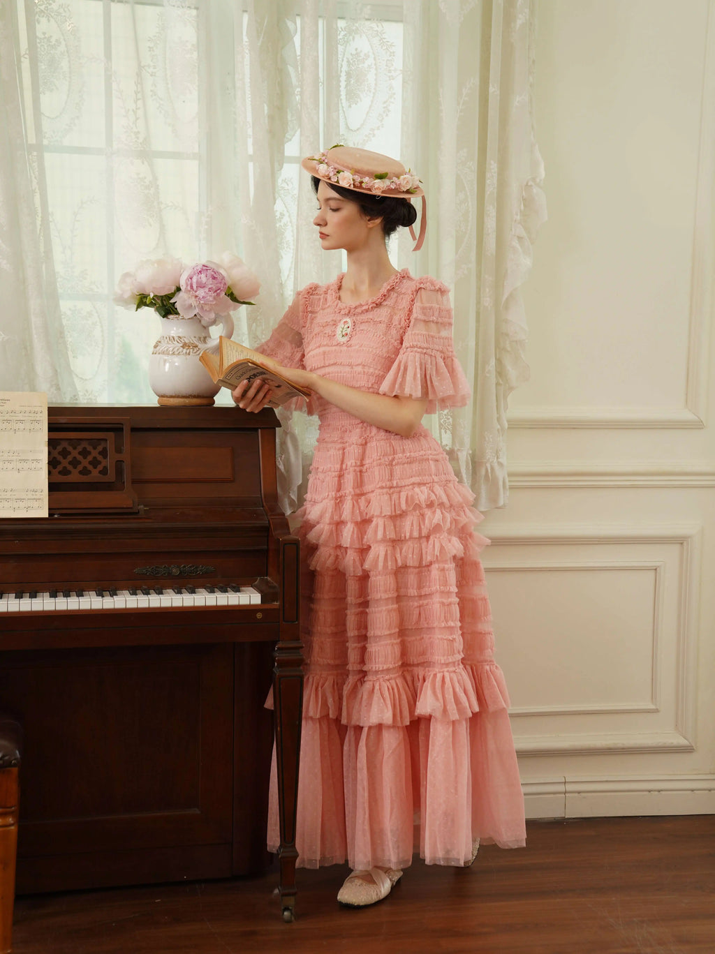 The Candy-Pink Promenade Gown | Hand-Embroidered Tiered Ballgown | Spring Mesh Cake Dress | Parisian Princess