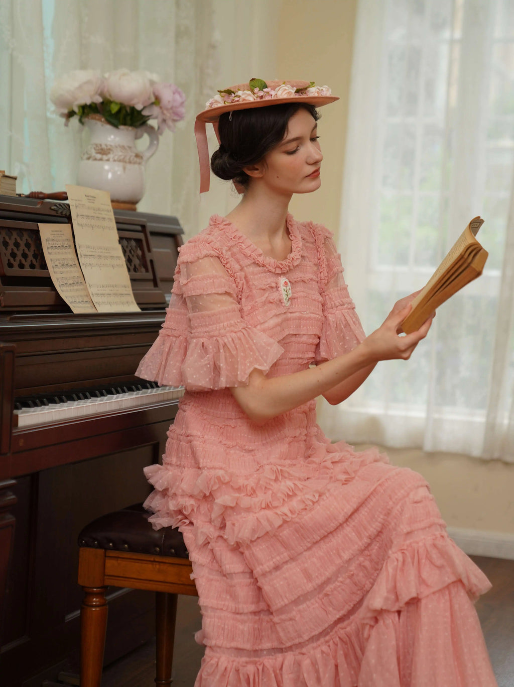 The Candy-Pink Promenade Gown | Hand-Embroidered Tiered Ballgown | Spring Mesh Cake Dress | Parisian Princess