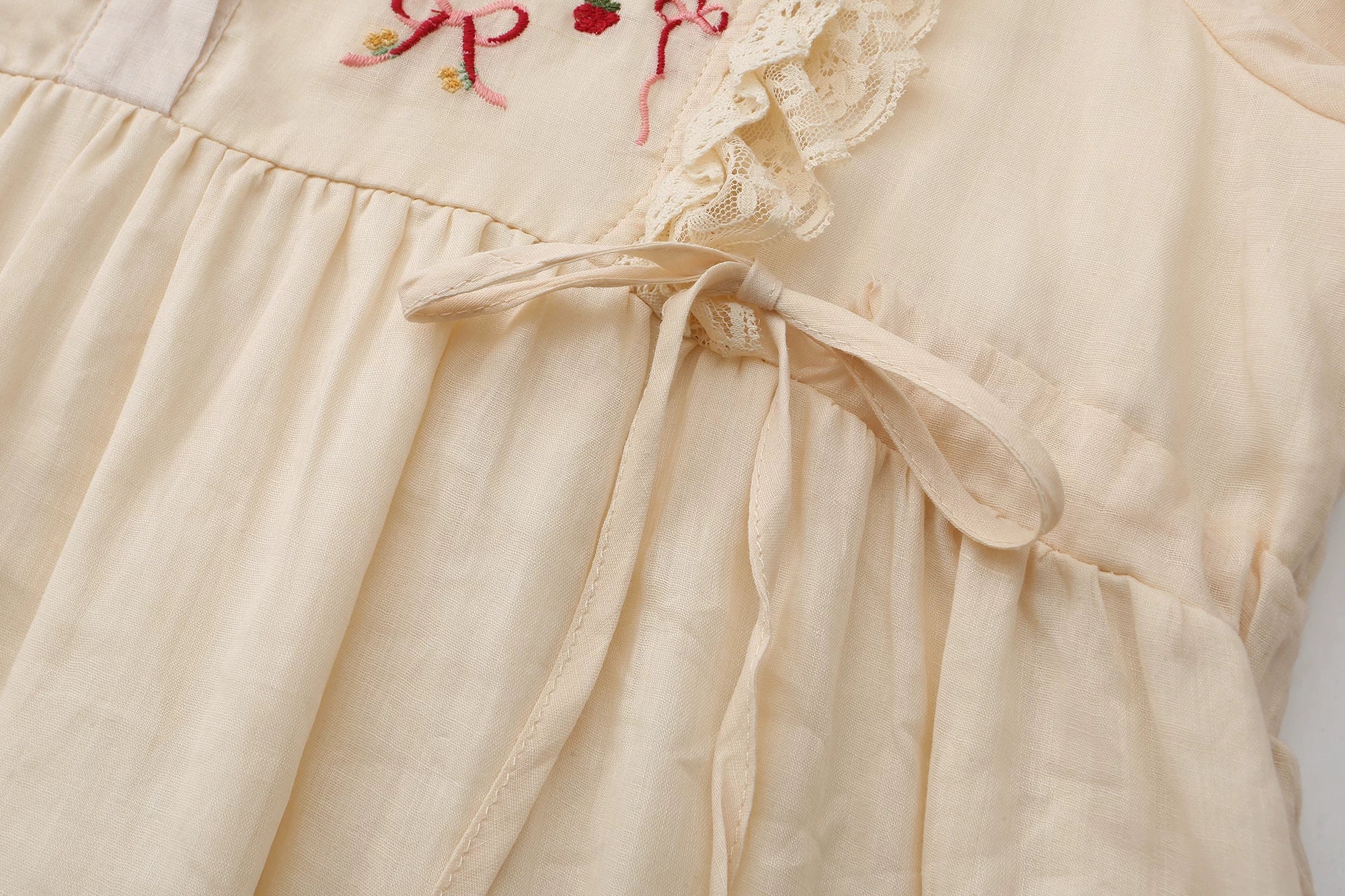 The Antique Botanical Tea Dress | French Forest Girl Embroidery Gown | Loose Fit Cotton-Ramie Jute Aesthetic Midi | Parisian Princess