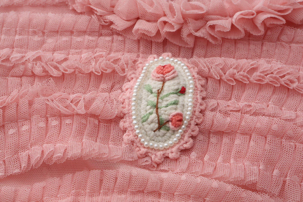 The Candy-Pink Promenade Gown | Hand-Embroidered Tiered Ballgown | Spring Mesh Cake Dress | Parisian Princess