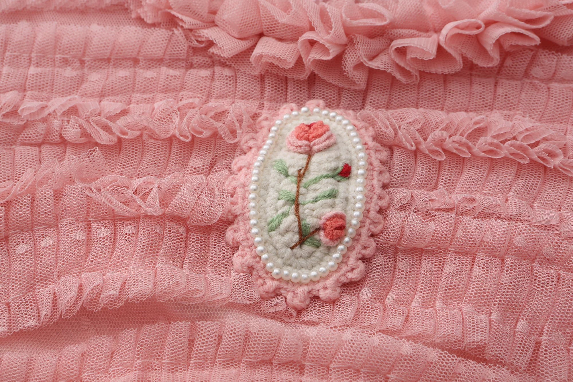 The Candy-Pink Promenade Gown | Hand-Embroidered Tiered Ballgown | Spring Mesh Cake Dress | Parisian Princess