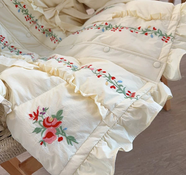 Parisian Women Full Sleeve Long Mid-Calf Thick Outerwear Hoode Zipper Down Jacket Embroidery Warm Coats Japanese Style