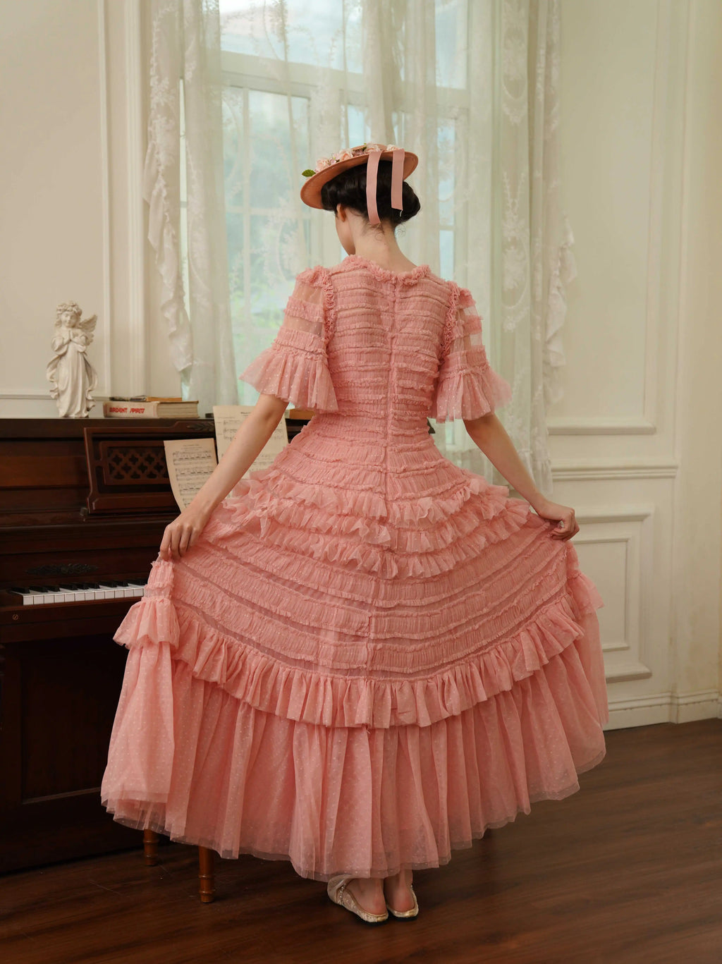 The Candy-Pink Promenade Gown | Hand-Embroidered Tiered Ballgown | Spring Mesh Cake Dress | Parisian Princess