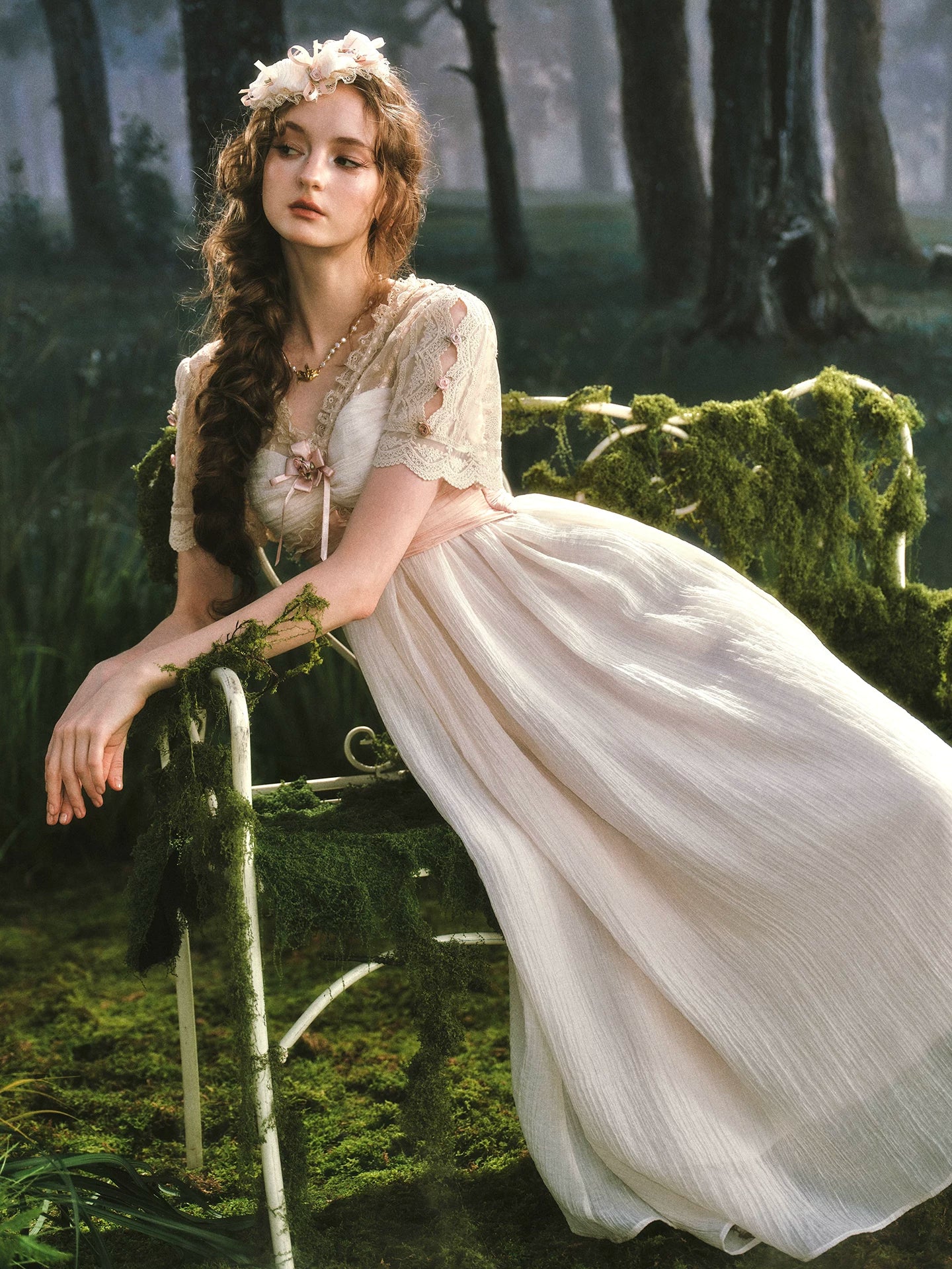 The Tuileries Chiffon Gown | French V-Neck Lace-Up Maxi | Trumpet Empire Waist Dress | Parisian Princess