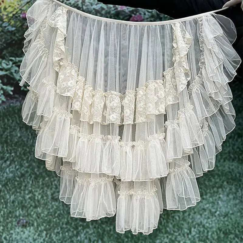 The Swan Lake Ruffled Cover-Up | Double-Layer Asymmetrical Mesh Skirt | Sweet Lolita Waist Curtain | Parisian Princess