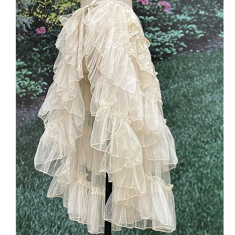 The Swan Lake Ruffled Cover-Up | Double-Layer Asymmetrical Mesh Skirt | Sweet Lolita Waist Curtain | Parisian Princess