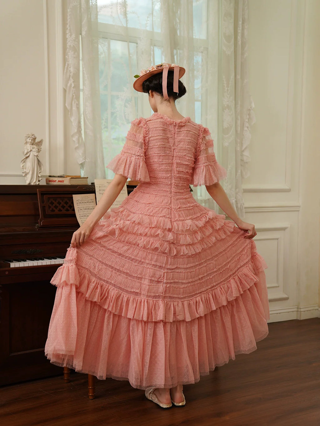 The Candy-Pink Promenade Gown | Hand-Embroidered Tiered Ballgown | Spring Mesh Cake Dress | Parisian Princess