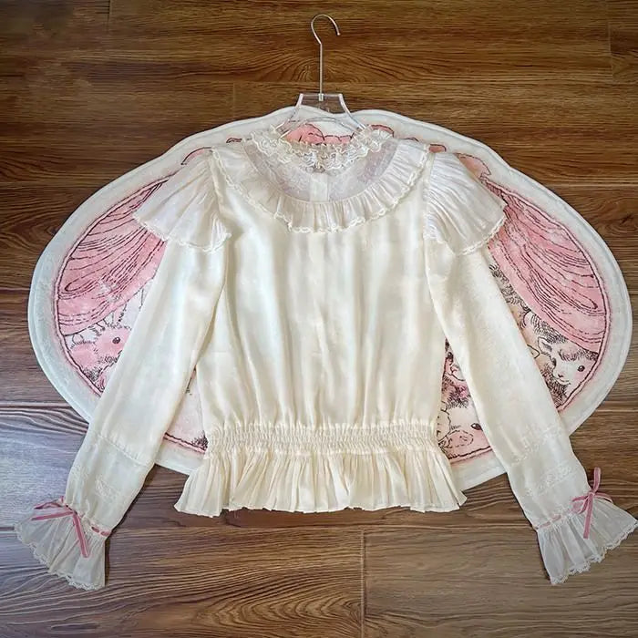 Long Sleeve Lolita Shirt French Gothic Parisian Tops Elegant Lace Ruffles Princess Women Japanese Blouses Sweet Retro