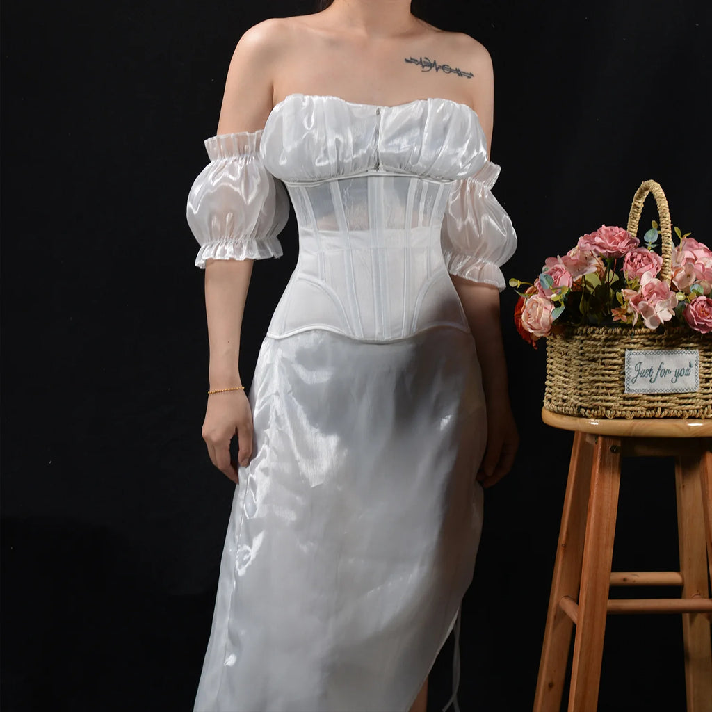 Women Abdomen Tight Corset Crops Under Bust Bustiers Breathable Mesh Waist Girdle With Bones Slimming Lace Up Bodices