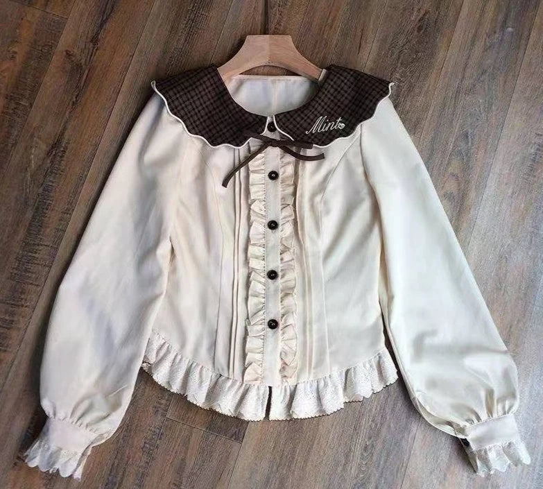 The Amélie Ruffled Chiffon Blouse | V-Neck Puff Sleeve Lolita Shirt | Sweet Parisian Top | Parisian Princess