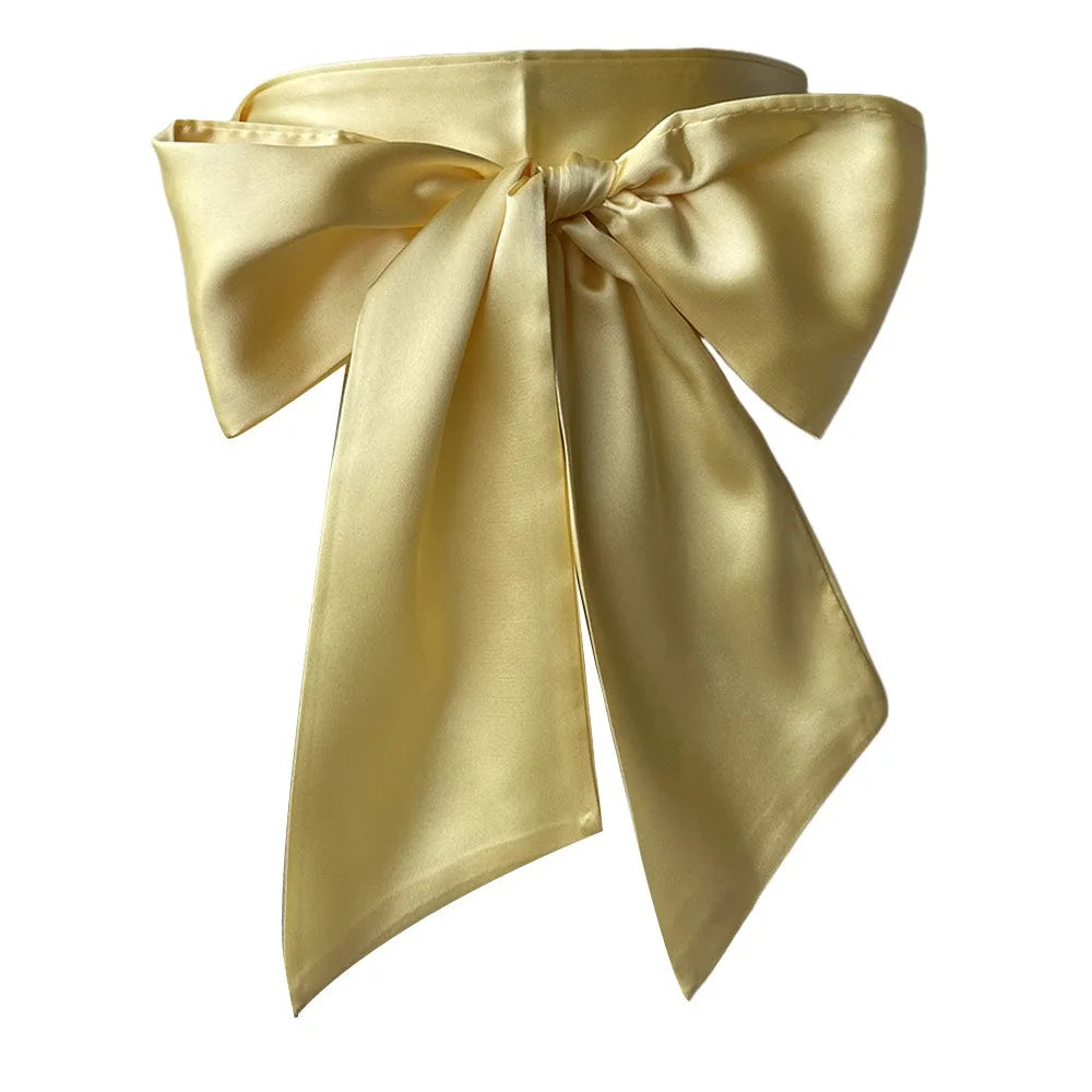 Satin Silk Parisian Bow Corset Waist Belt Decorative Wide Bowknot Fabric Ribbon Cummerbunds DIY Waist Cover For Women Lady Girl Bridal