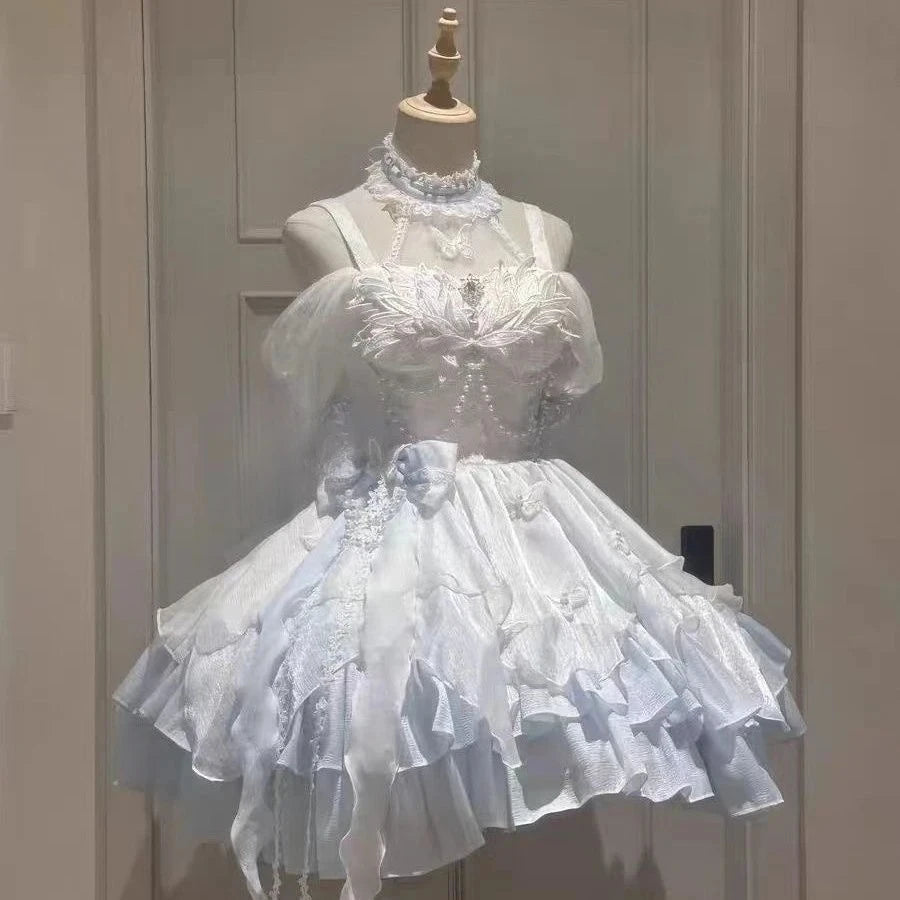 The Madeleine Lolita Mini | French Solid A-Line Party Dress | O-Neck Tatting Short Sleeve Vestido | Parisian Princess