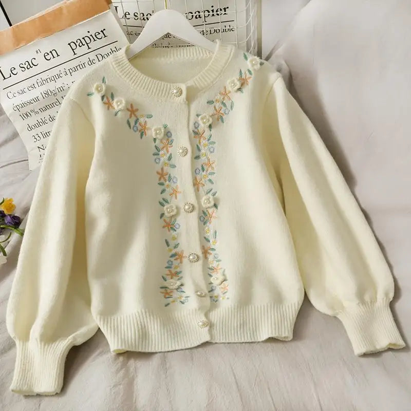The Tuileries Garden Cardigan | Pink Handmade Floral Embroidered Sweater | Vintage Parisian Girl Knit | Parisian Princess