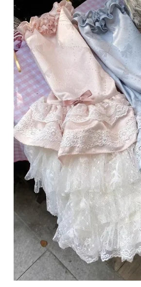 Pink Lolita Princess Dress Women's Bow Lace Heavy Industry Sweet Elegant Birthday Party Evening Dress Lady Suspender Dress Cloak