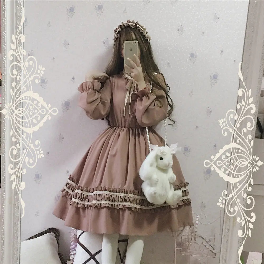 Parisian Lolita Classic Dresses Vintage Retro Party Femme Robe Bowknot Cute Cosplay Dress 11a087