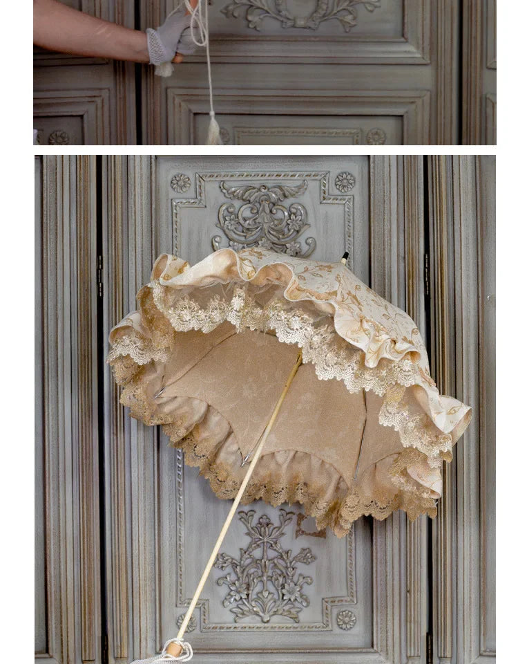 Satin and Lace Long Handle Umbrella | Handmade Victorian Parasol & Princesscore Sunshade | Parisian Princess