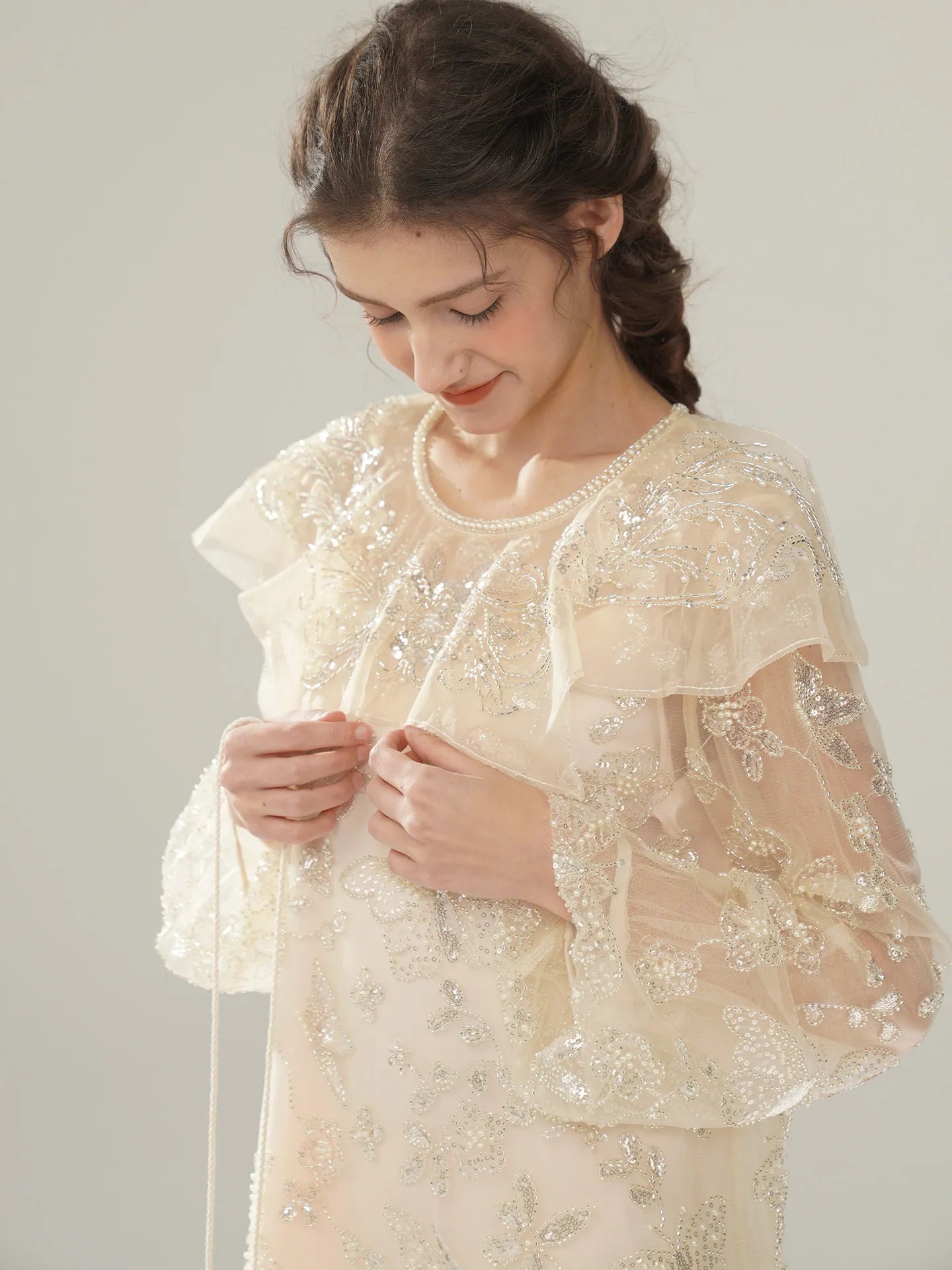 The Tuileries Summer Dream | Elegant Loose Luxury Embroidery Gown | Glittering Sequin Butterfly Pattern Midi | Parisian Princess