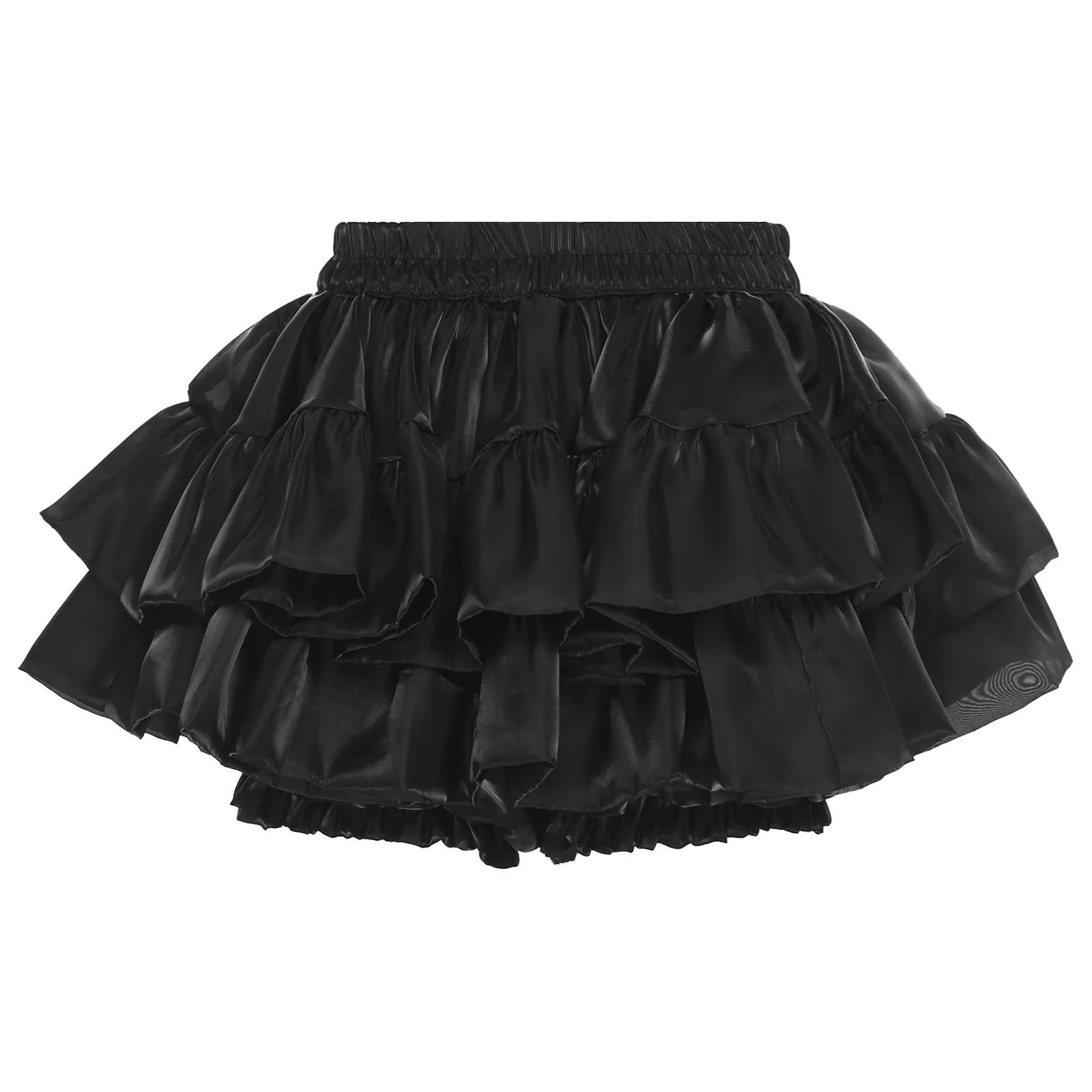 Women Lolita Pumpkin Shorts Puff Y2K Skirt Iridescent Tiered Culottes Elastic Waistband Ruffled Hem Built-in Skirt Anime Costume