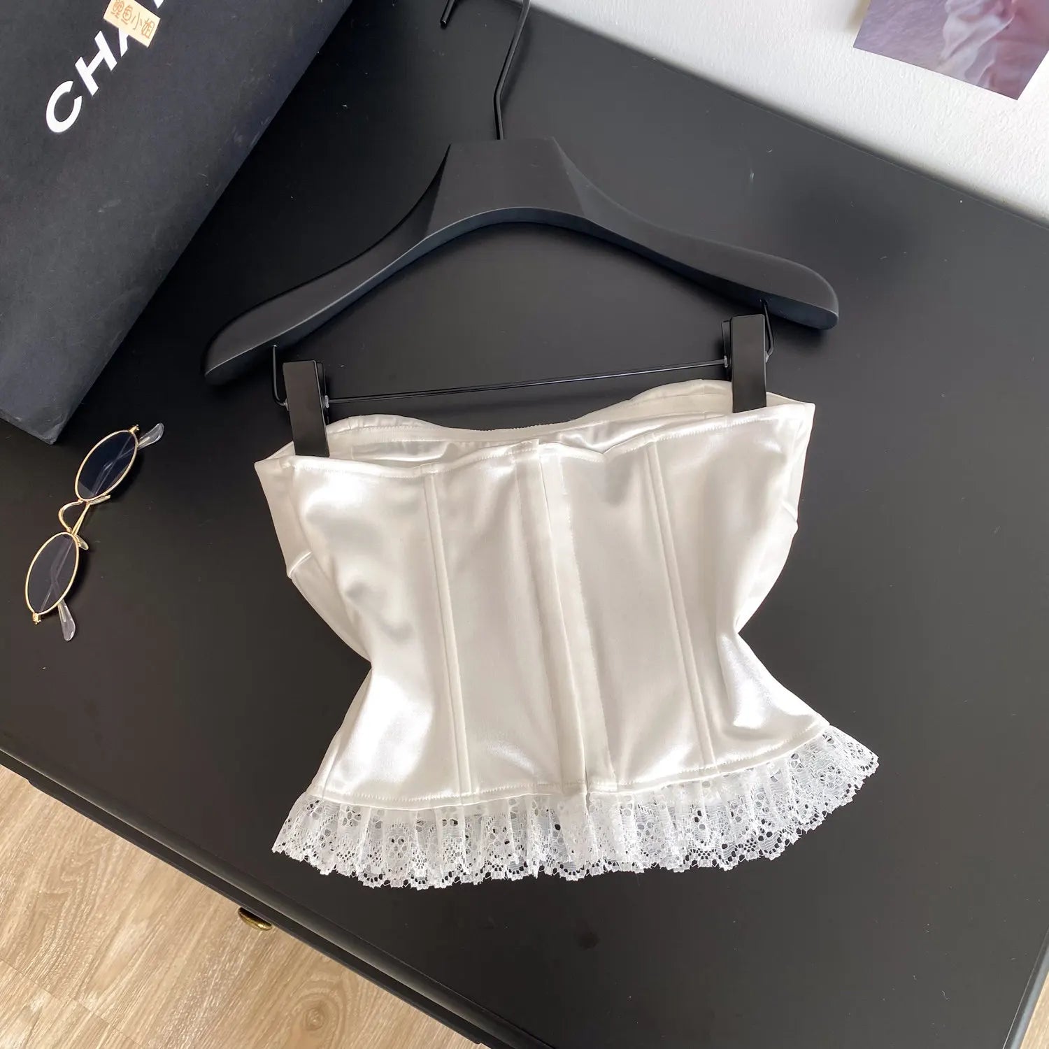 The Fontainebleau Satin Corset Cami | French Lace Strapless Crop Top | Wedding & Night Out Tank | Parisian Princess