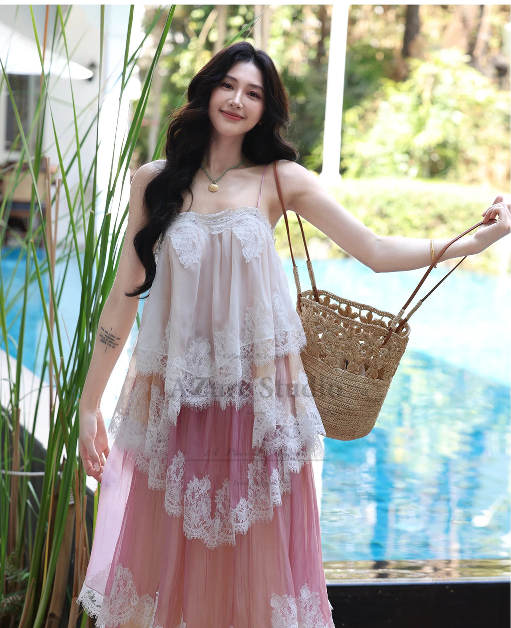 The Chantilly Gradient Lace Gown | Strapless Heavily Embellished Maxi | Vintage Gathered Skirt | Parisian Princess