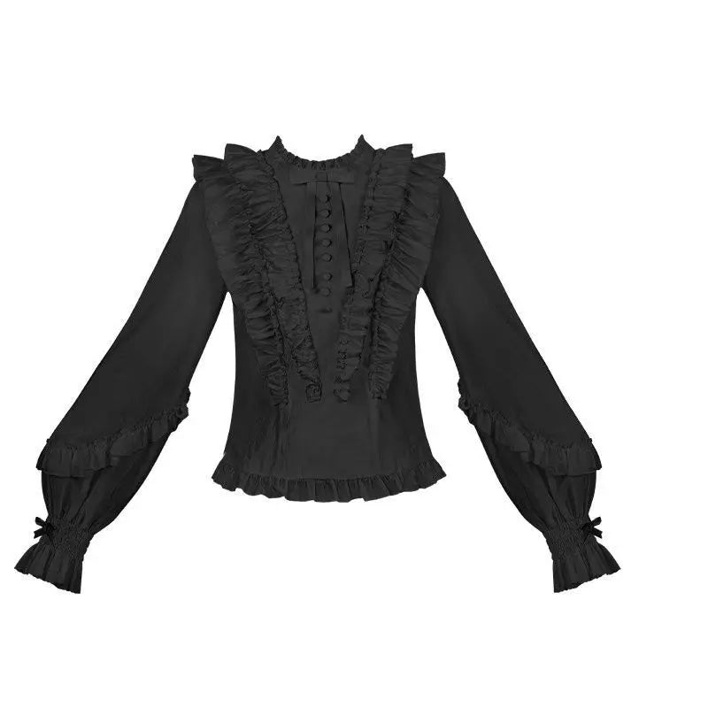 The Parisian Muse Ruffle Blouse | French Vintage Flare Sleeve Top | Elegant Slim Blouse | Parisian Princess