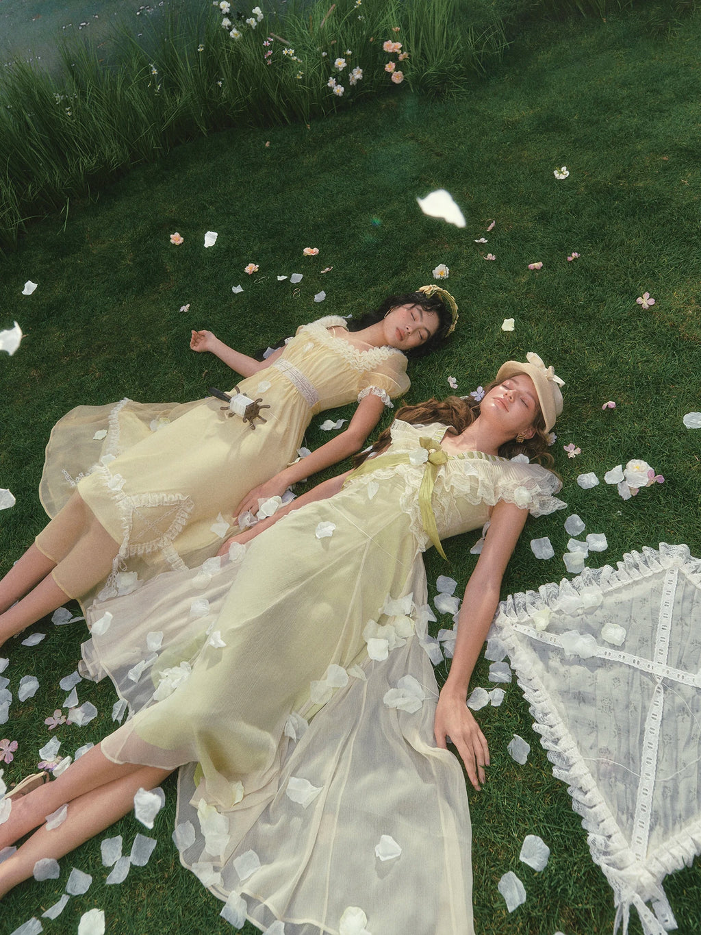 The Provence Lemon Lace Gown | Bubble Sleeve Countryside Midi | Waist-Cinching Princess Dress | Parisian Princess