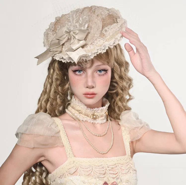 The Montmartre Lace Ribbon Fascinator | Floral Mesh Lolita Hat | Vintage Theatrical Headpiece | Parisian Princess