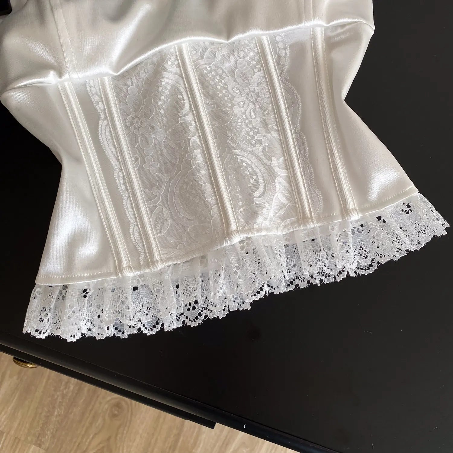 The Fontainebleau Satin Corset Cami | French Lace Strapless Crop Top | Wedding & Night Out Tank | Parisian Princess