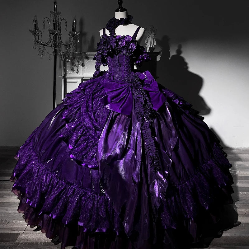 Original Purple Lolita Dark Gothic Fishbone Long Dress 2025 Halloween Christmas Cos Maxi Dresses for Women Sweet Wedding Dress