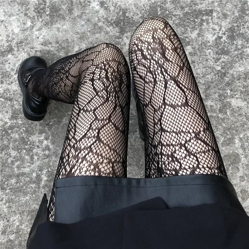 Lolita Girls Cute Heart Print Tights for Women Sexy Gothic Punk Magical Spider Web Mesh Fish Net Pantyhose Body Stockings