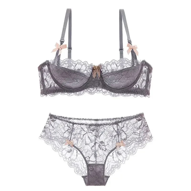 The Versailles Rabbit Ear Lace Bra Set | Half-Cup Push-Up Underwire | French Lace | Parisian Princess