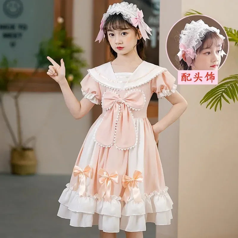 Petite Princess Lolita  Cute Princess Dress New Children's Fashion Birthday Dresses Tutu Send Headpiece 3-15Y 2023
