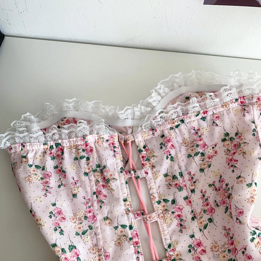 Parisian Floral Corset Tanks Top Corset Bustier Camis Chic Crop Top Women Party Sling Top Y2k