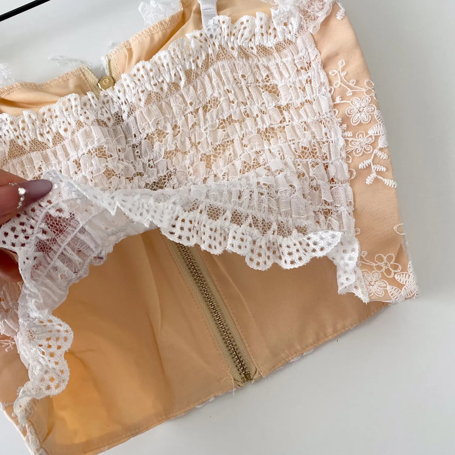 The Trianon Tiered Lace Cami | Embroidered Sleeveless Tank Top | Stretchy Slim Zipper Lingerie Top | Parisian Princess
