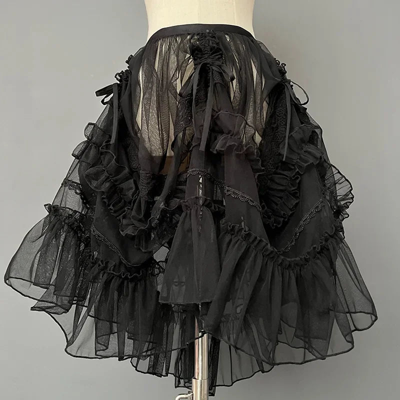 The Ophelia Mesh Waist Curtain | French Lolita Sheer Cover-up | Drawstring Lace Overskirt | Parisian Princess
