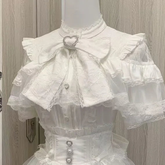 The Amélie Ruffled Chiffon Blouse | V-Neck Puff Sleeve Lolita Shirt | Sweet Parisian Top | Parisian Princess