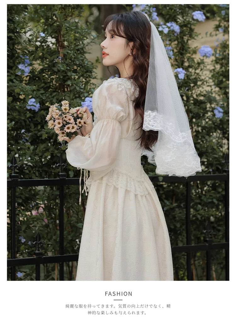 The Ethereal Princess Tatting Gown | Fairycore Lace Midi | French Square Neck Princess Sleeve Vestido | Parisian Princess
