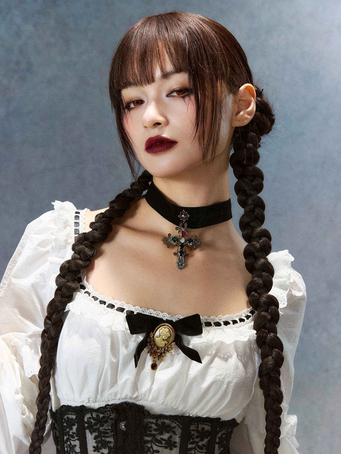 Gothica Parisian Fall White Maxi Dress Women Vintage Elegant Slim Lace Collar Long Sleeve French Halloween Dress