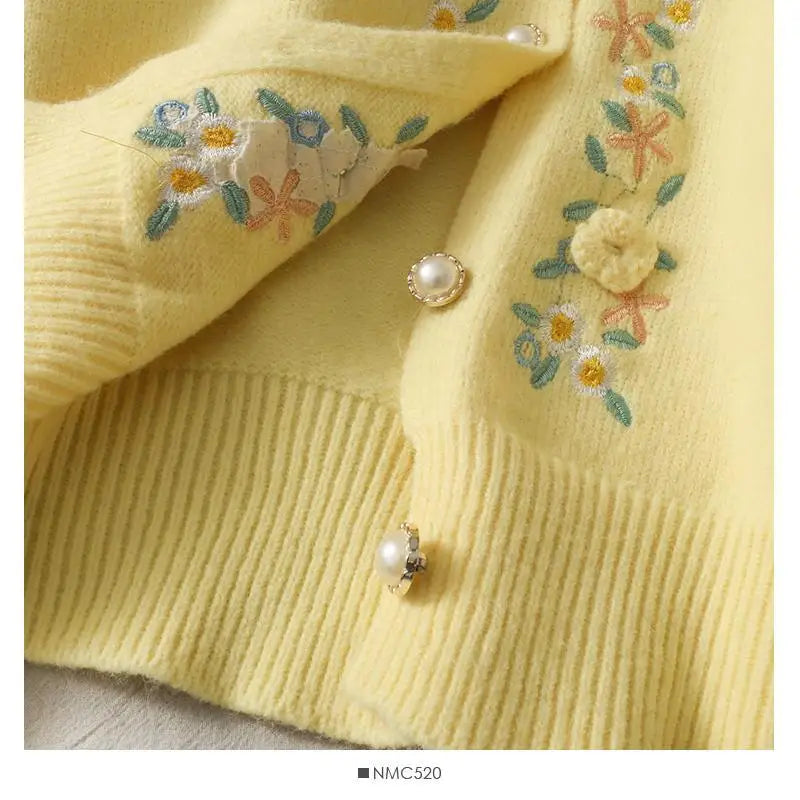 The Tuileries Garden Cardigan | Pink Handmade Floral Embroidered Sweater | Vintage Parisian Girl Knit | Parisian Princess