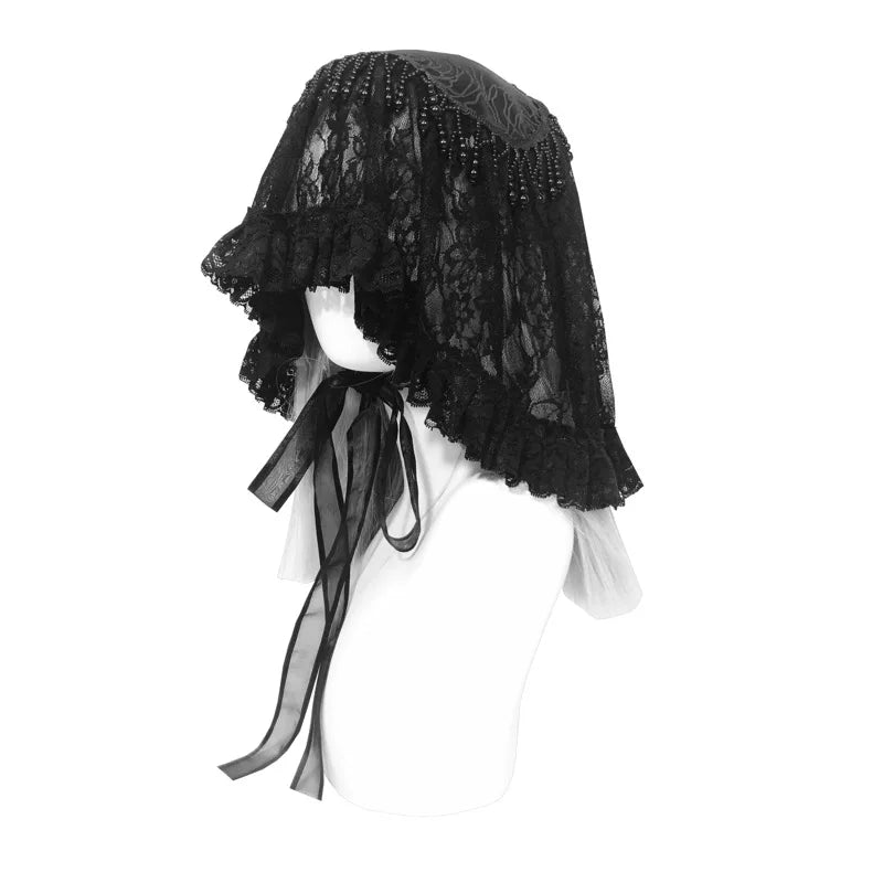 The Gothica Classical Noir Headdress | Heavy Lace Covering & Dark Veil Headband | Gothic Novelty Hairband | Parisian Princess