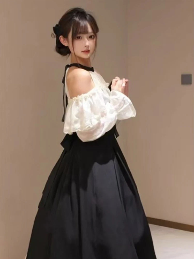 Parisian Elegant Lolita Dress Women Slimming Kawaii Bowknot Long Sleeve Dresses 2025 New Autumn Winter Fashion Casual Outfits