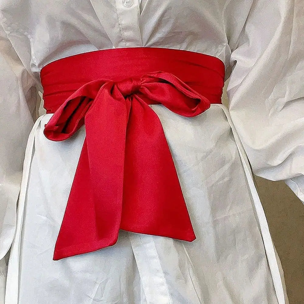 Satin Silk Parisian Bow Corset Waist Belt Decorative Wide Bowknot Fabric Ribbon Cummerbunds DIY Waist Cover For Women Lady Girl Bridal