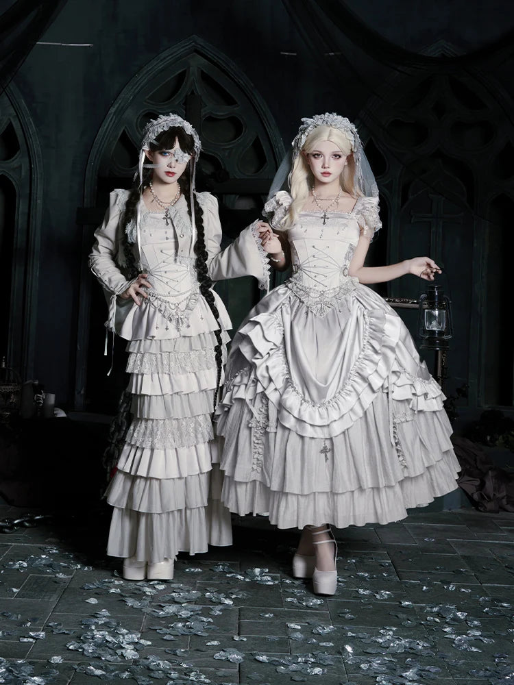 Gothica Signature Long Split Dress New Womens French Elegant Court Style Heavy Industry Lolita Dress Fishbone Corset Skirt Shirt Set