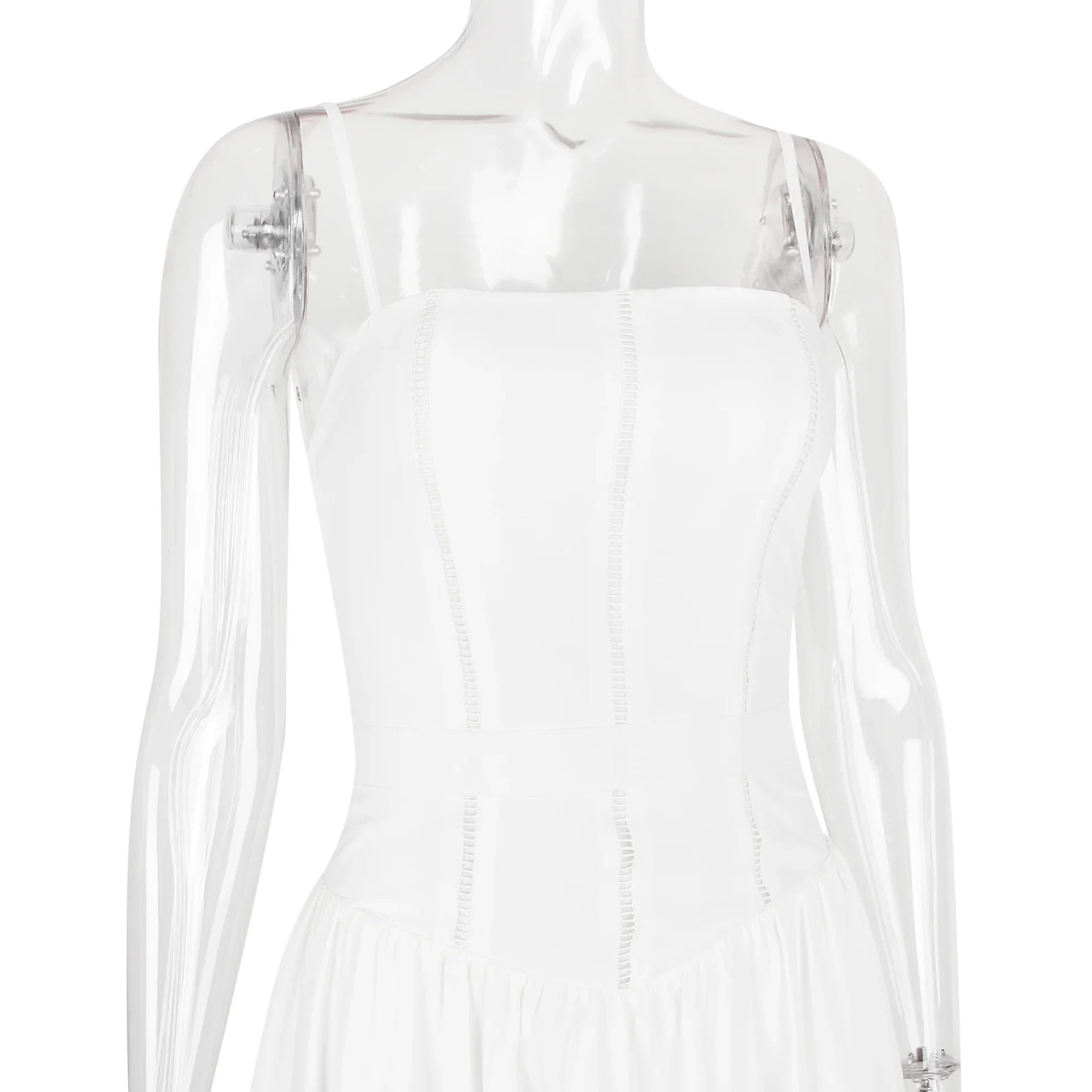 The Saint-Tropez Knotted Gown | French Corset-Detail Spaghetti Strap Mini | Flowy White Summer Beach Dress | Parisian Princess