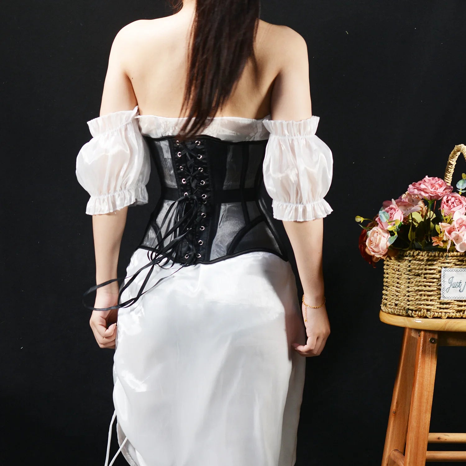 Women Abdomen Tight Corset Crops Under Bust Bustiers Breathable Mesh Waist Girdle With Bones Slimming Lace Up Bodices