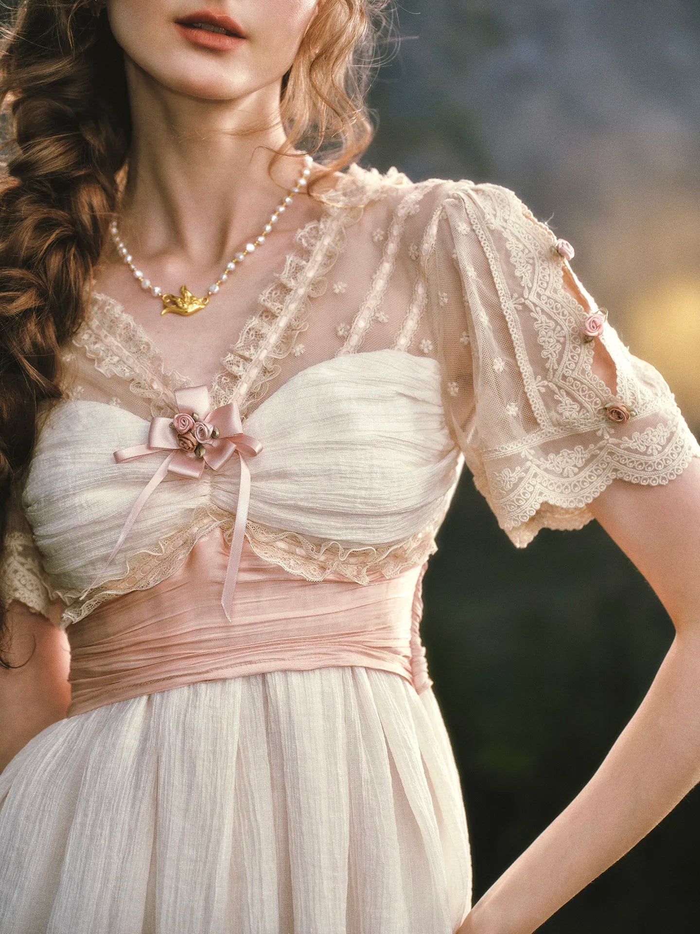 The Tuileries Chiffon Gown | French V-Neck Lace-Up Maxi | Trumpet Empire Waist Dress | Parisian Princess