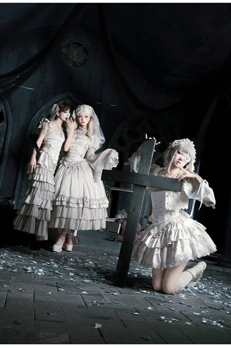 Gothica Signature Long Split Dress New Womens French Elegant Court Style Heavy Industry Lolita Dress Fishbone Corset Skirt Shirt Set