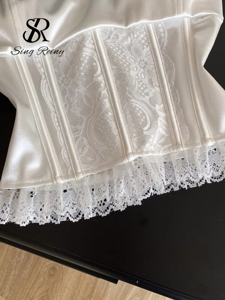 The Fontainebleau Satin Corset Cami | French Lace Strapless Crop Top | Wedding & Night Out Tank | Parisian Princess
